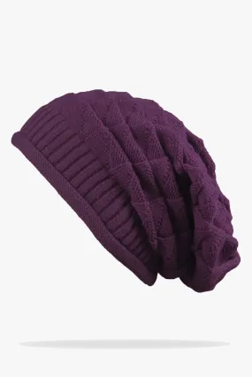 Purple Knitted Baggy Beanie - W22 - UBH0011