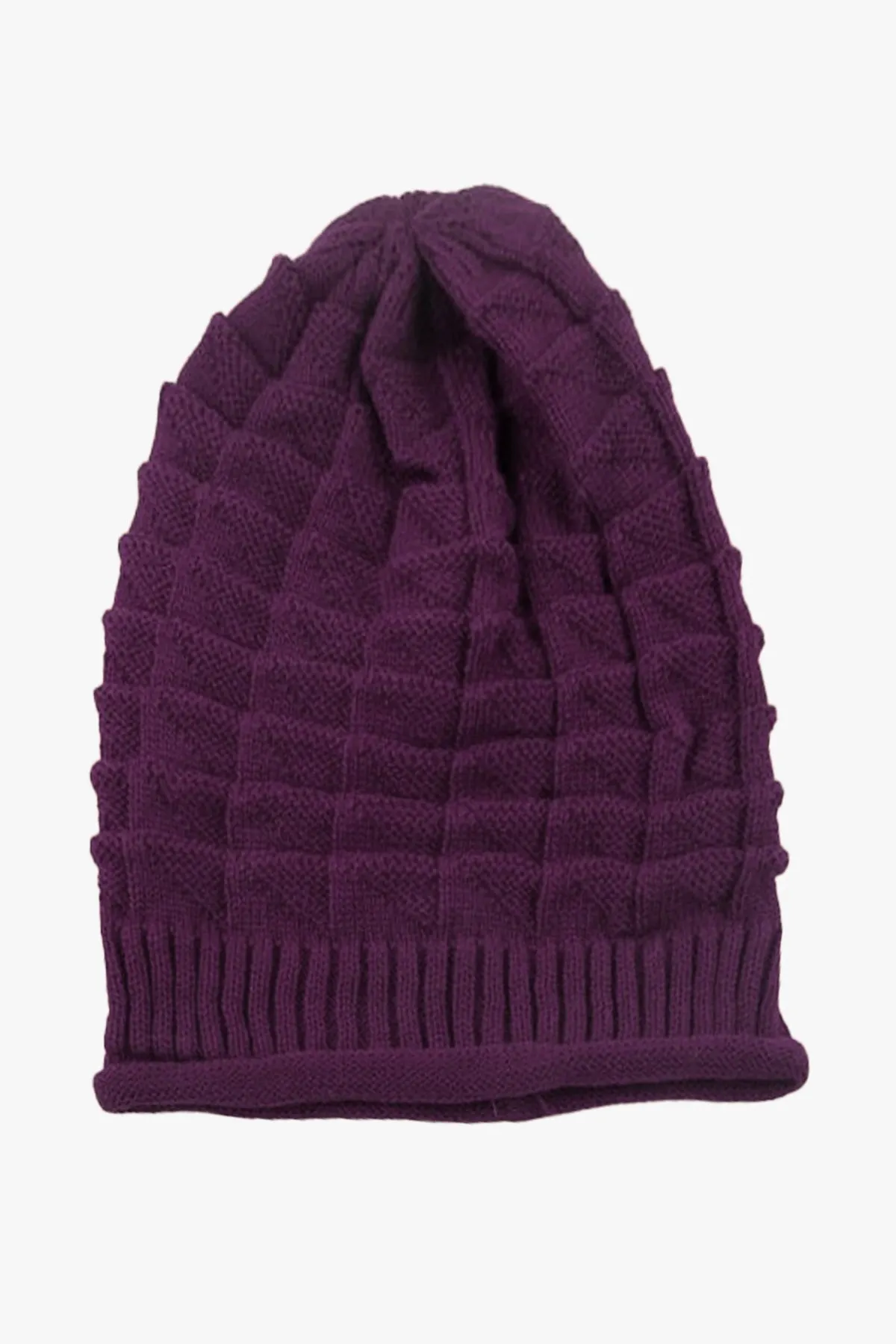 Purple Knitted Baggy Beanie - W22 - UBH0011