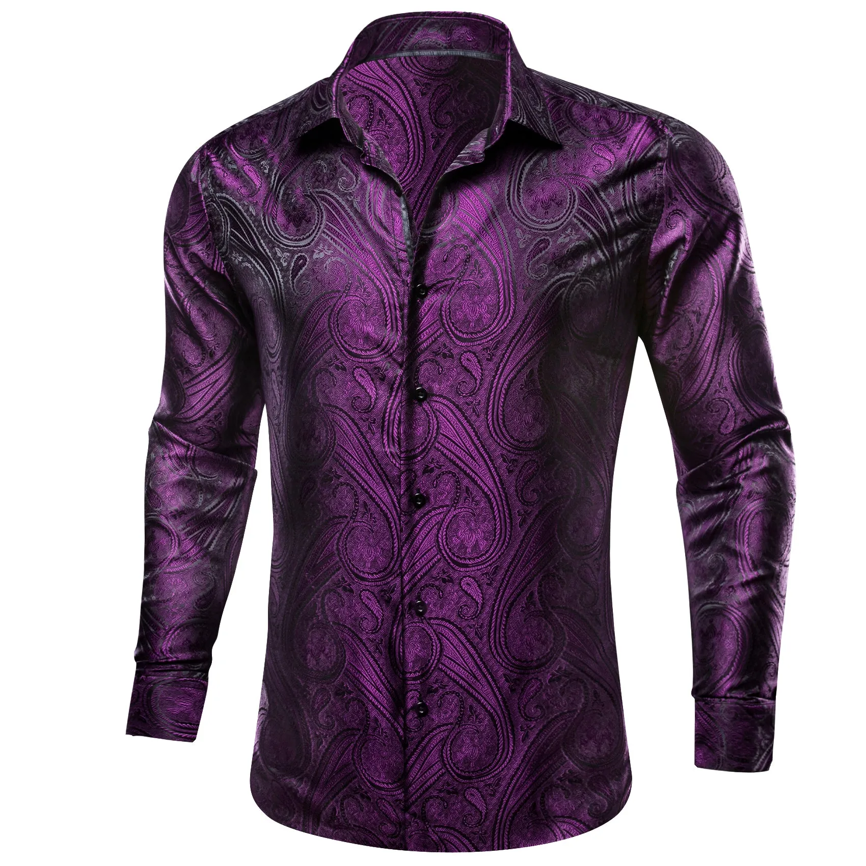 Purple Paisley Silk Men's Long Sleeve Shirt