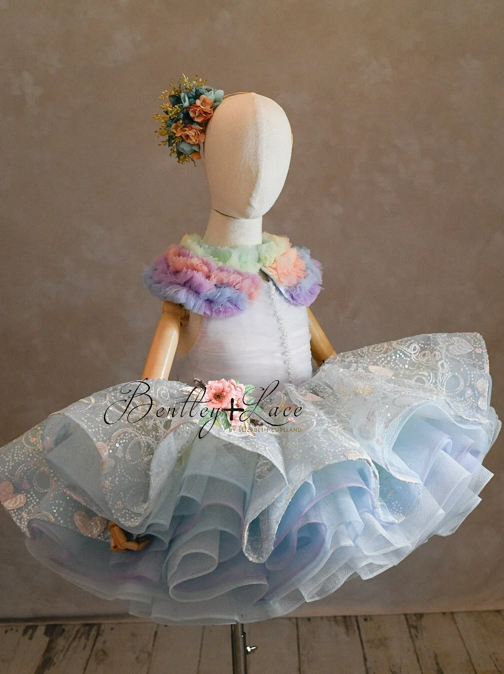 "Birthday Party" - Blue Petal Short Length Dress (5 Year - 6 Year)