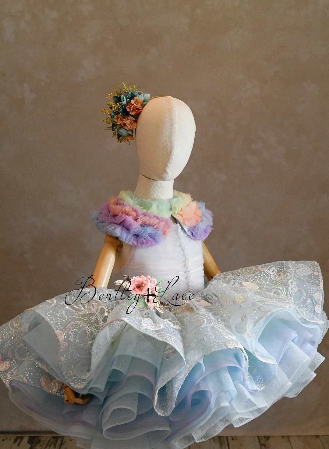 "Birthday Party" - Blue Petal Short Length Dress (5 Year - 6 Year)