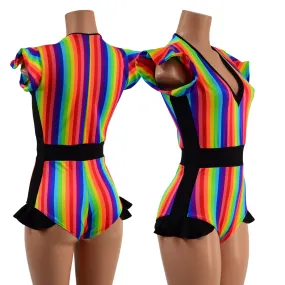 Rainbow Stripe Flip Sleeve Paneled Romper