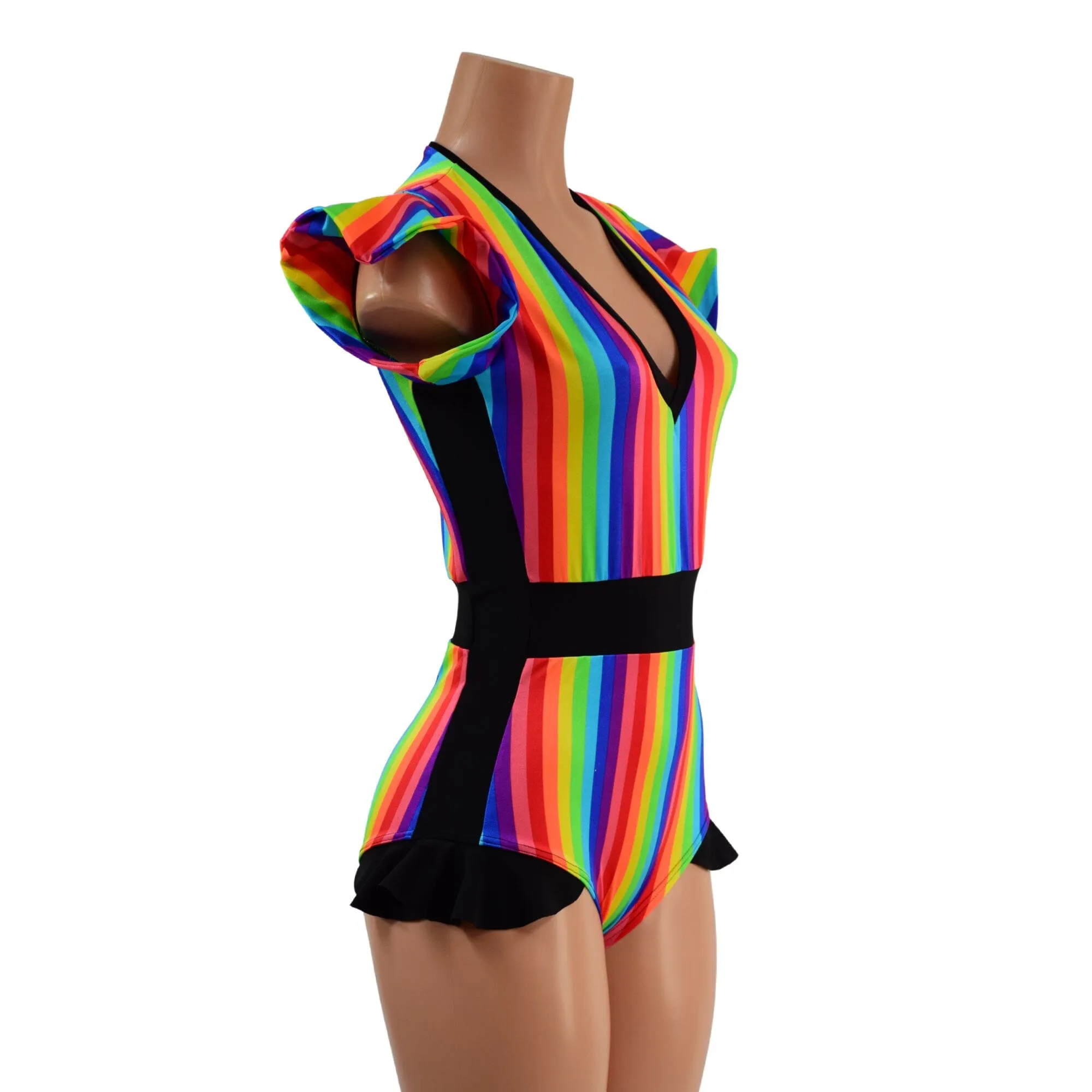 Rainbow Stripe Flip Sleeve Paneled Romper