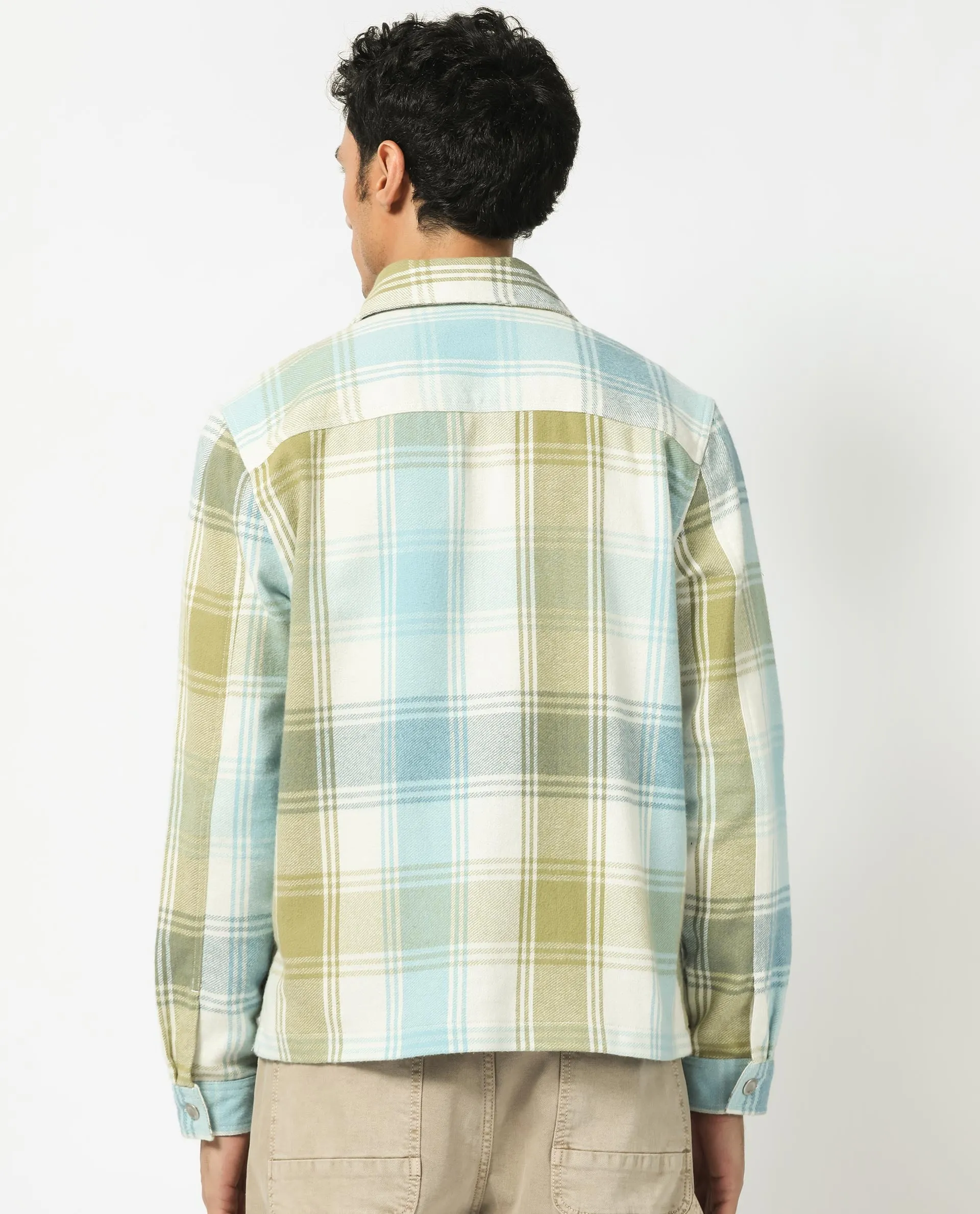 Rare Rabbit Men's Rizo Blue Cotton Fabric Full Sleeves Zip Closure Twill Checks Shacket