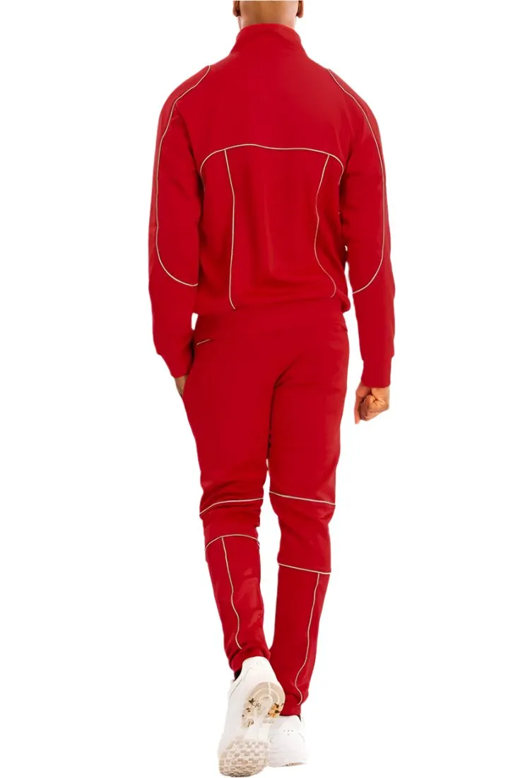 Reflective Piping Detailed Red Track Suit