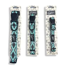 RILEY S. DOG COLLAR- TEAL LEOPARD AZTEC