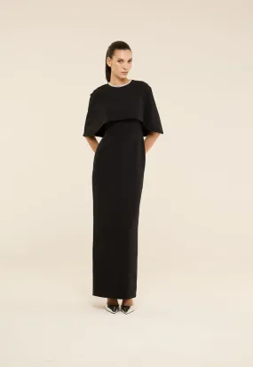 Riva Crystal Embellished Cape Gown Dress Black