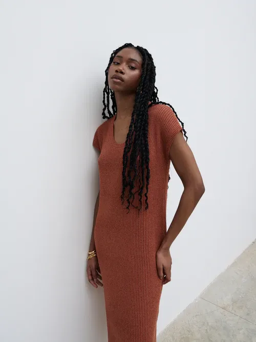 Rose Knit Midaxi Dress - Rosewood