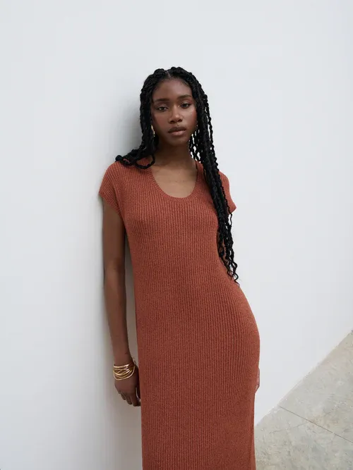 Rose Knit Midaxi Dress - Rosewood