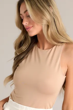 Sculpted Elegance Camel Sleeveless Bodysuit