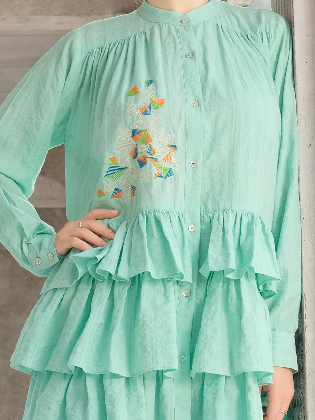 Sea Blue Cotton/Dobby Net Tunic - AL-LK-721