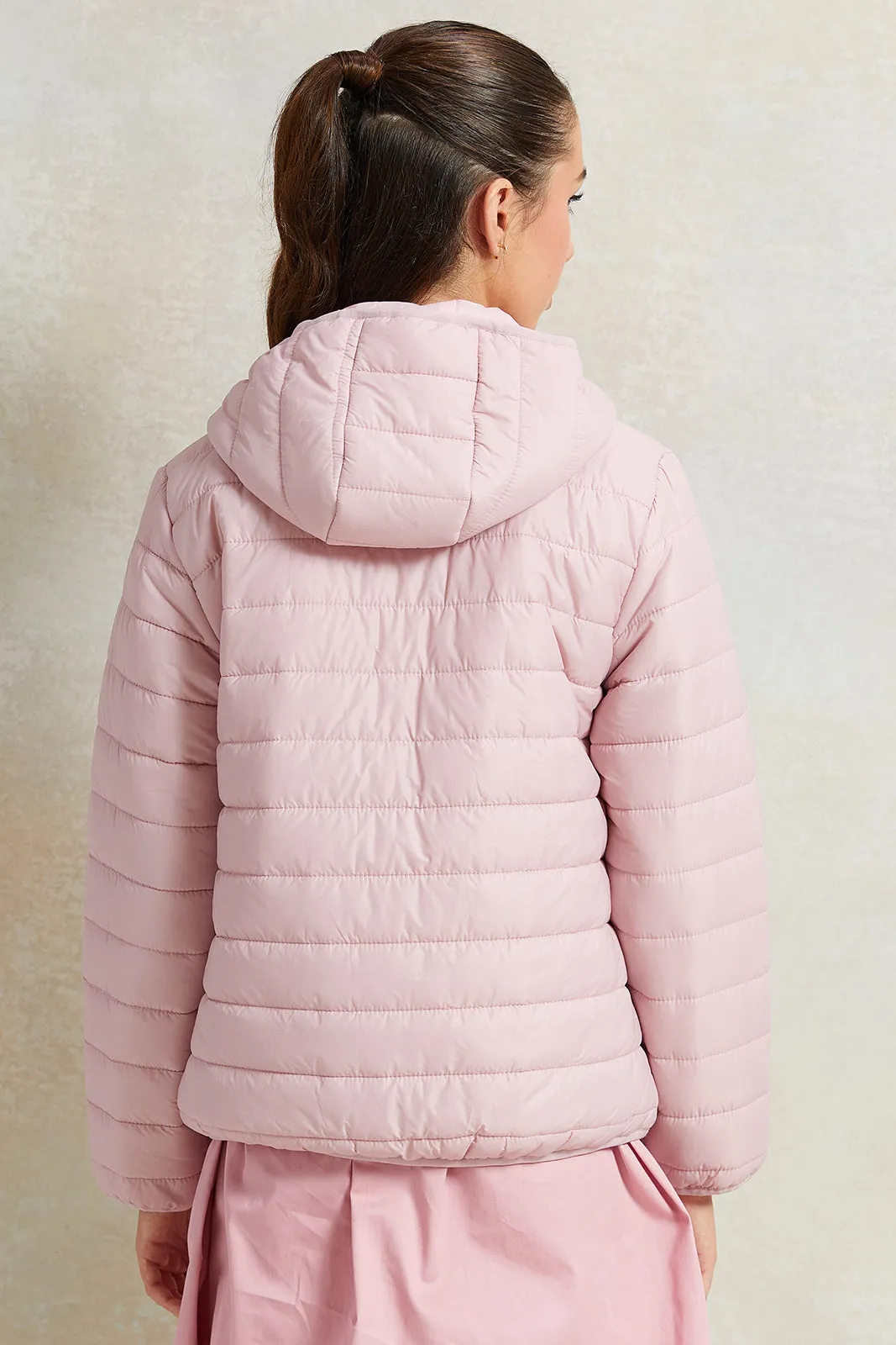 Senior Girls Pink Padded Hooded Jacket