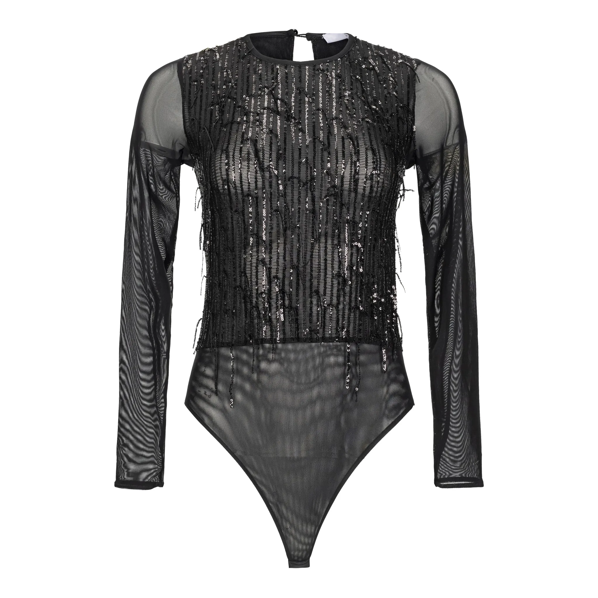 Sequins Fringe Bodysuit - Black