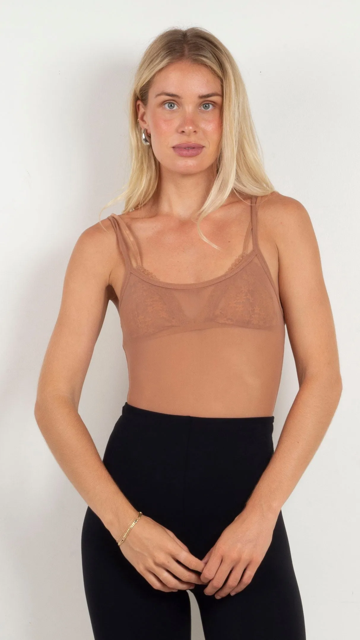 Sheer Mesh Cami Bodysuit - Nude