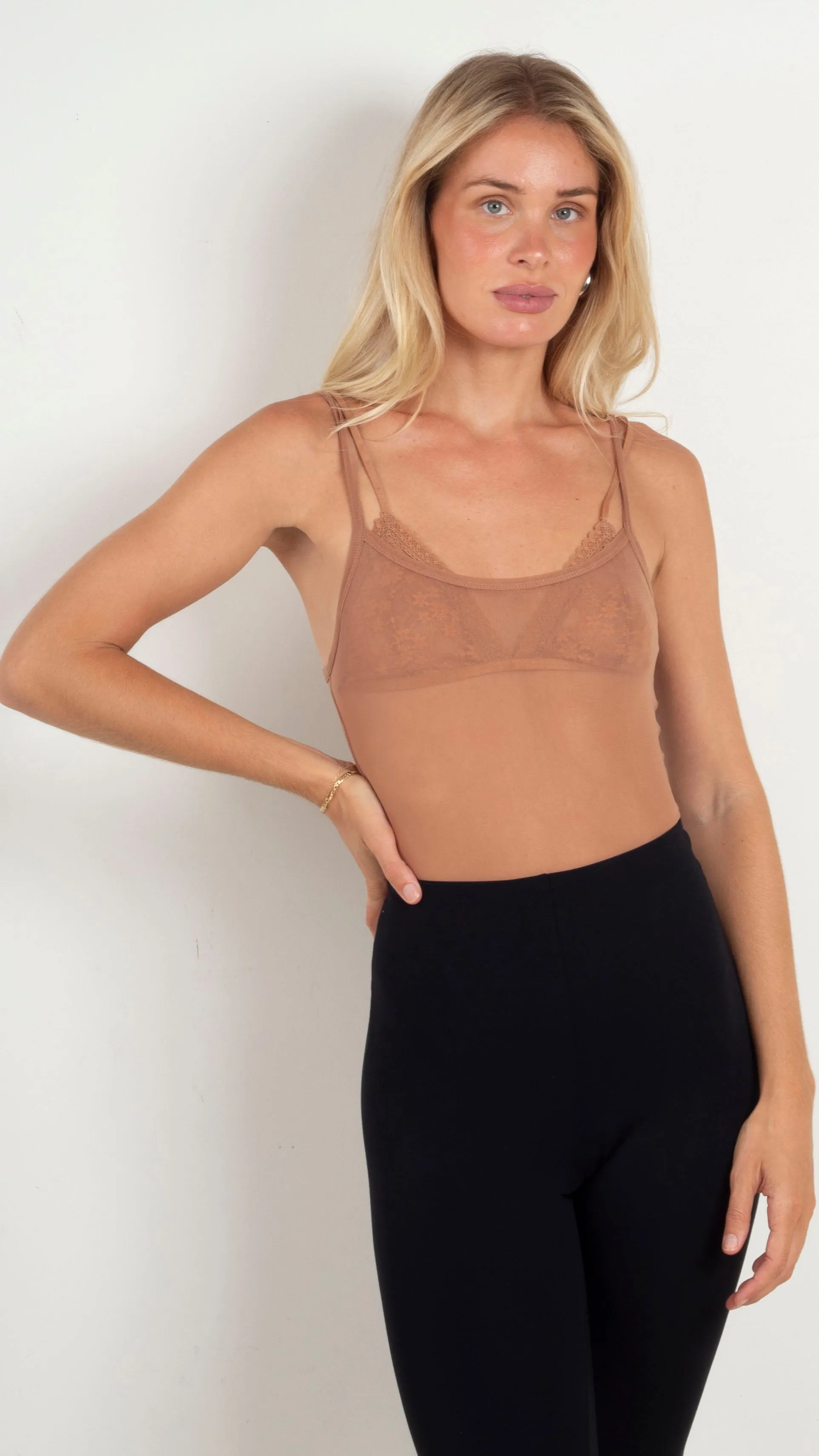 Sheer Mesh Cami Bodysuit - Nude