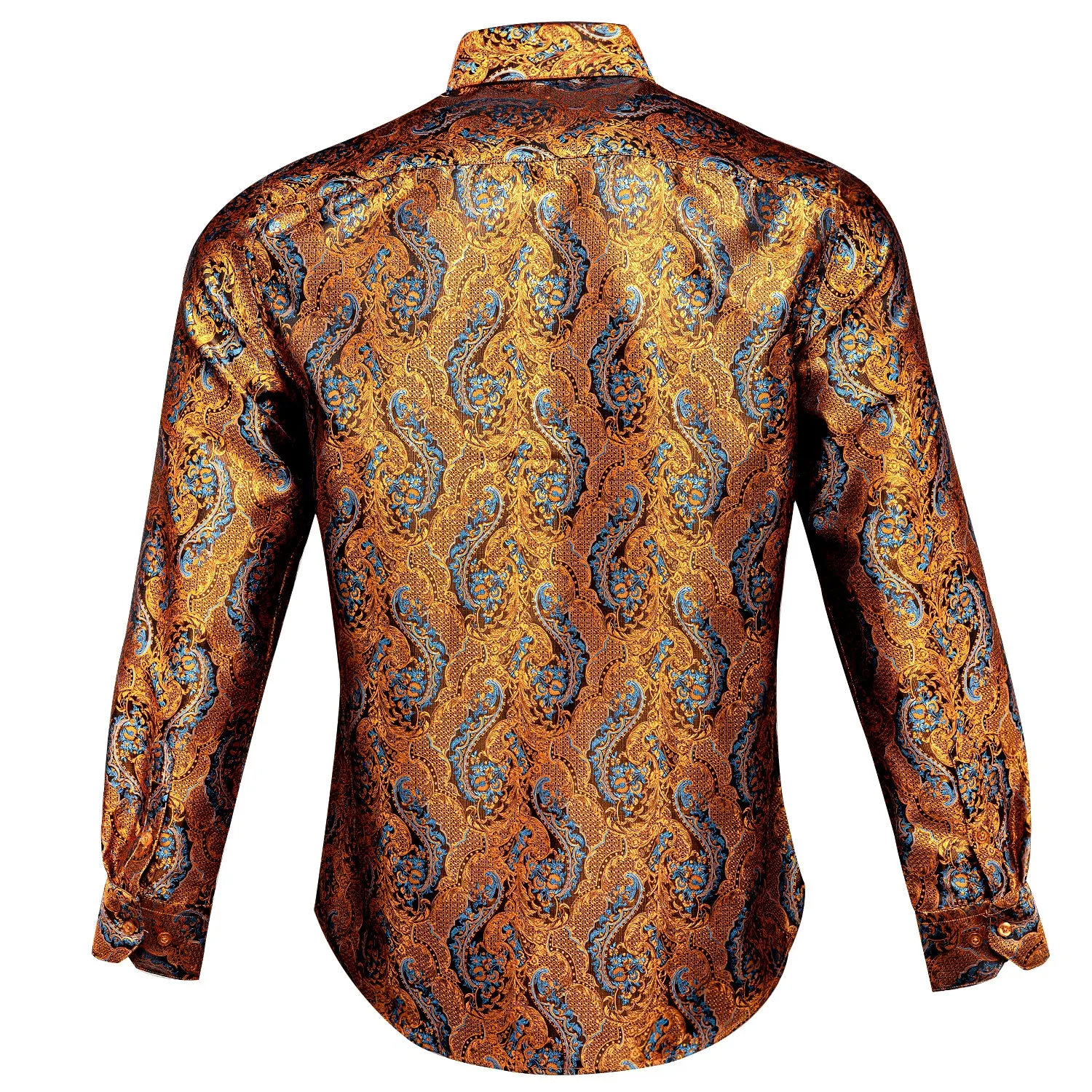 Shining Golden Paisley Silk Men's Long Sleeve Shirt