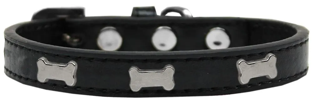 Silver Bone Widget Dog Collar Black Size 18