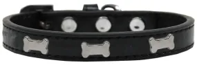 Silver Bone Widget Dog Collar Black Size 18