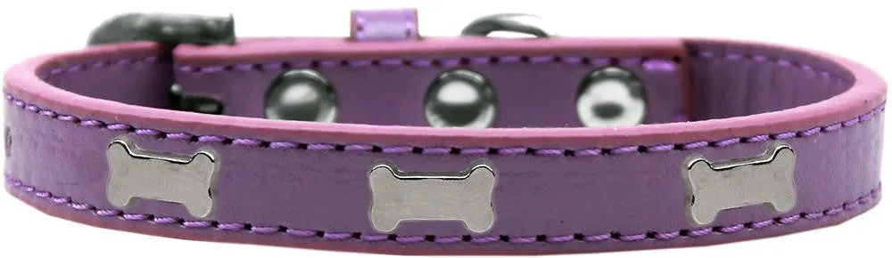 Silver Bone Widget Dog Collar Lavender Size 18