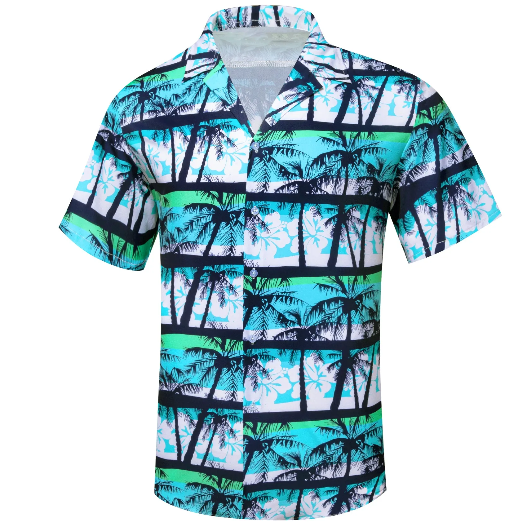 Sky Blue Black Coconut Tree Novelty Men's Short Sleeve Summer Shirt