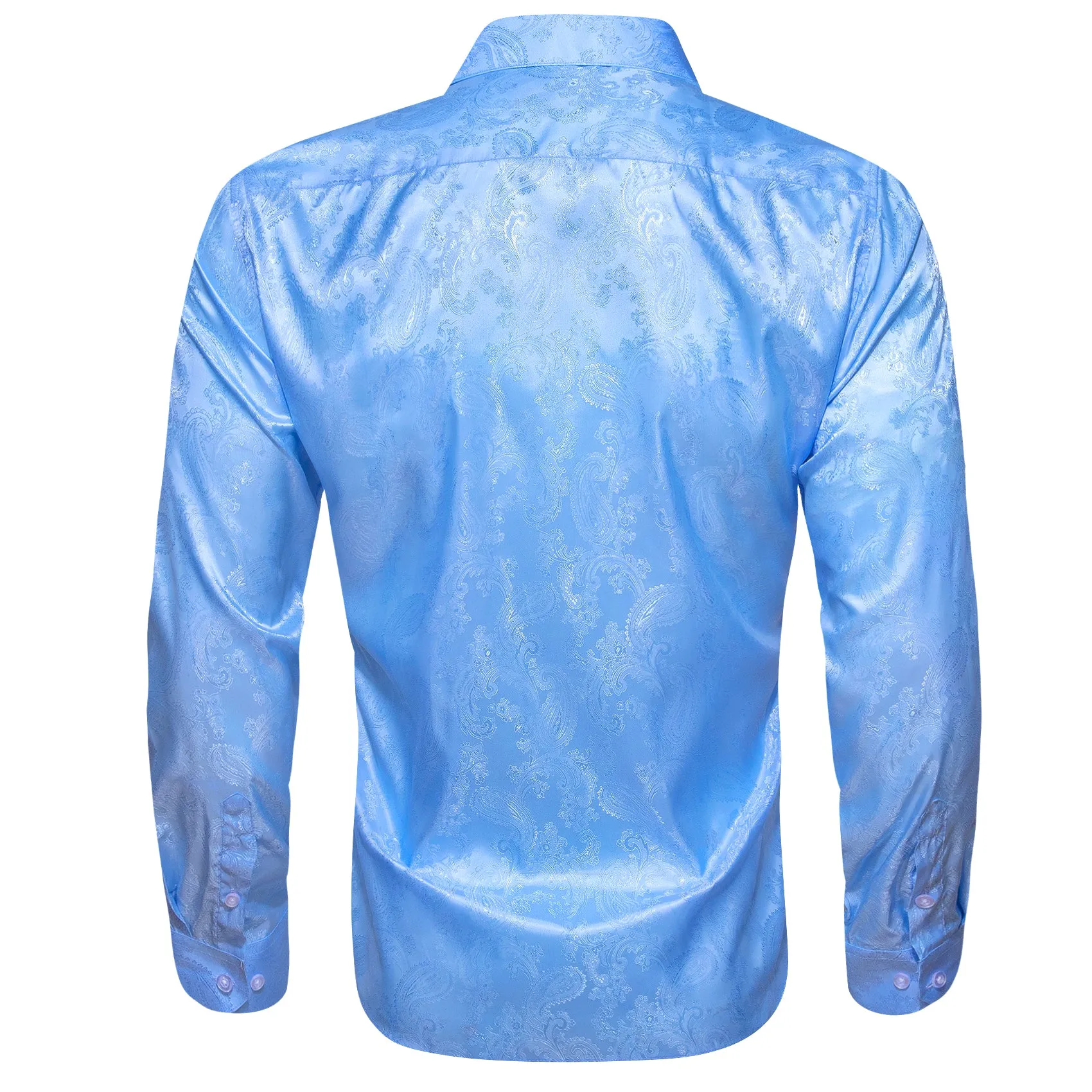 Sky Blue Paisley Men's Dress Shirts Men's Long Sleeve Shirt