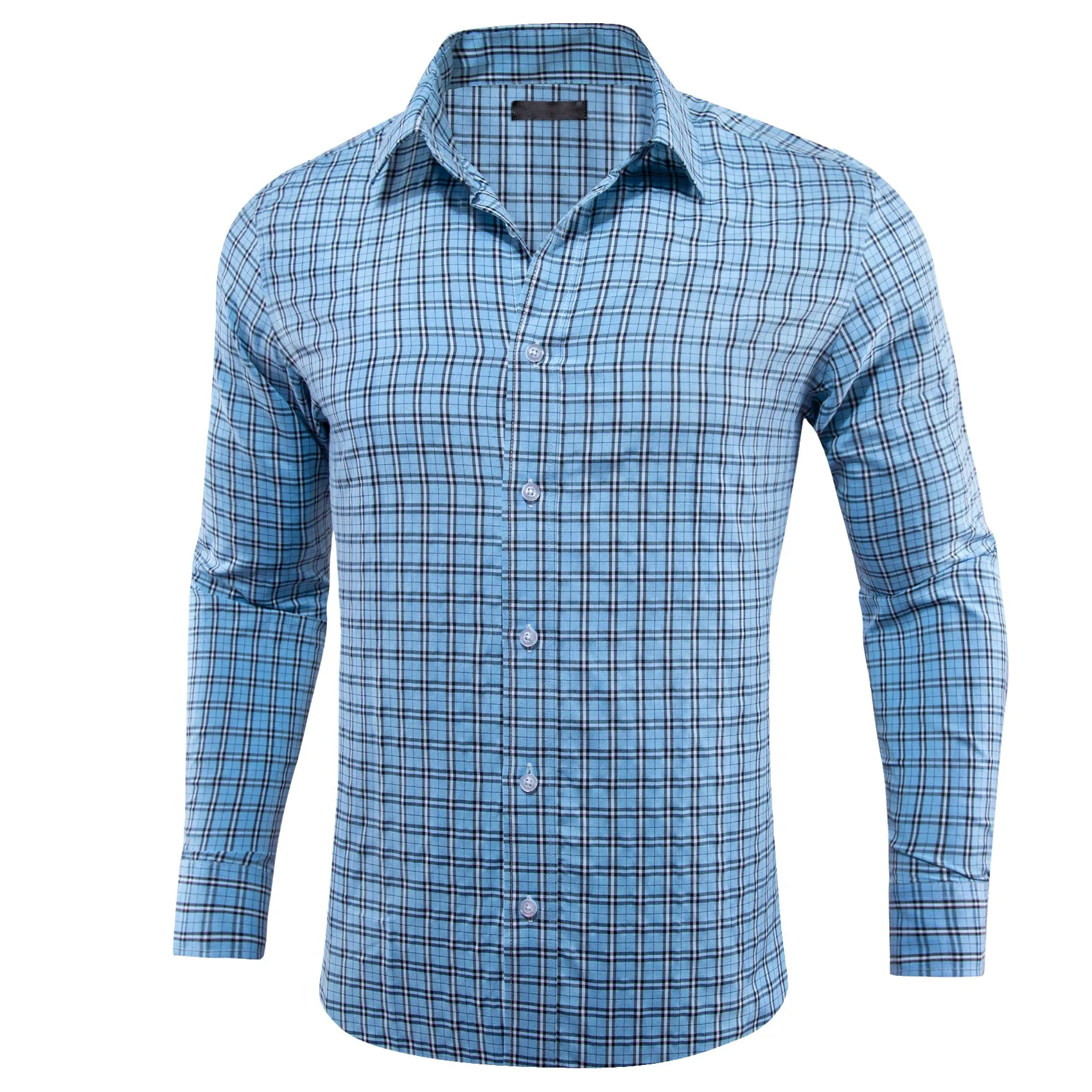 Sky Blue Small Plaid Men's Long Sleeve Work Shirt