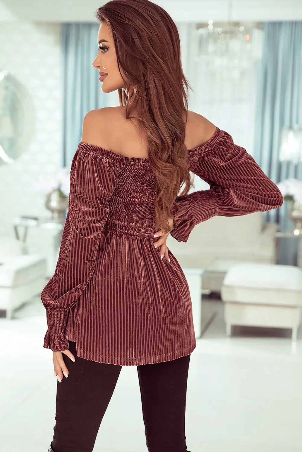 Smocked Ribbed Velvet Babydoll Top | Winter Fashion | Winter Blouses