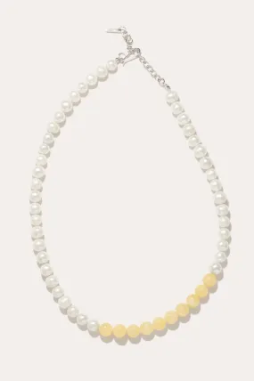 So Far So Good -  Pearl and Yellow Jade Bead Platinum Plated Necklace