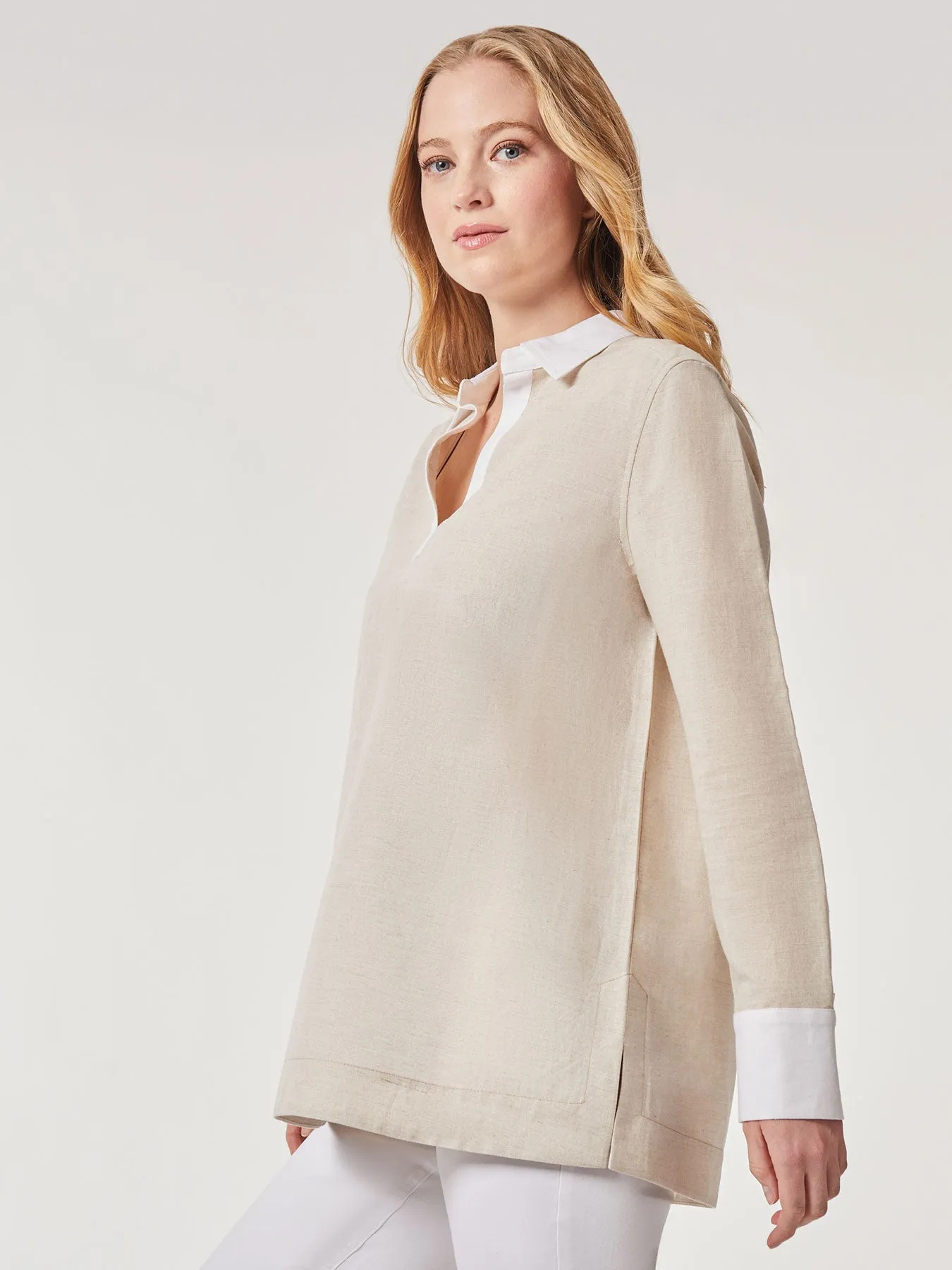 Solid Linen Popover Tunic