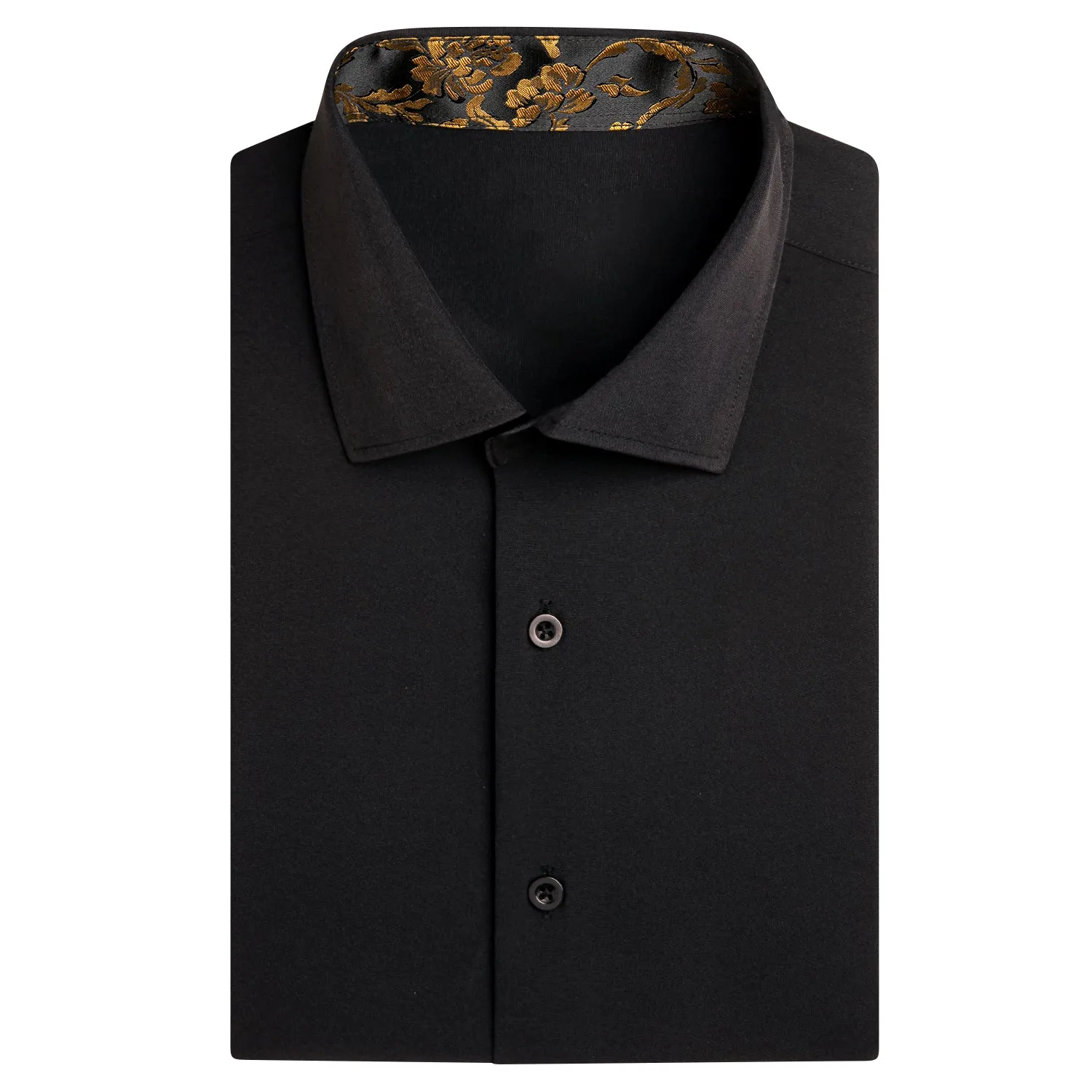 Splicing Style Black with Gold Floral Silk Men's Short Sleeve Shirt