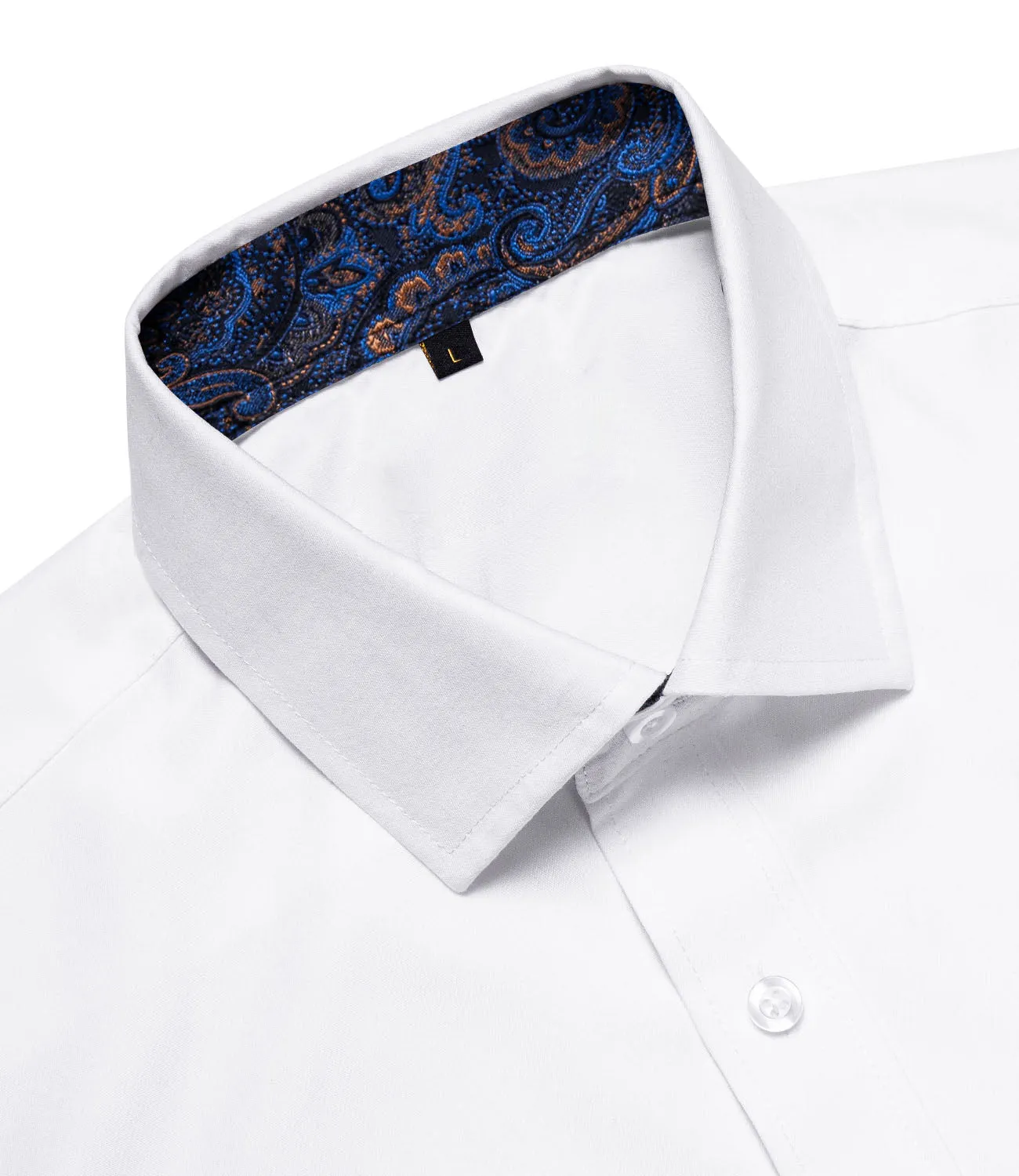 Splicing Style White with Blue Paisley Silk Men's Short Sleeve Shirt