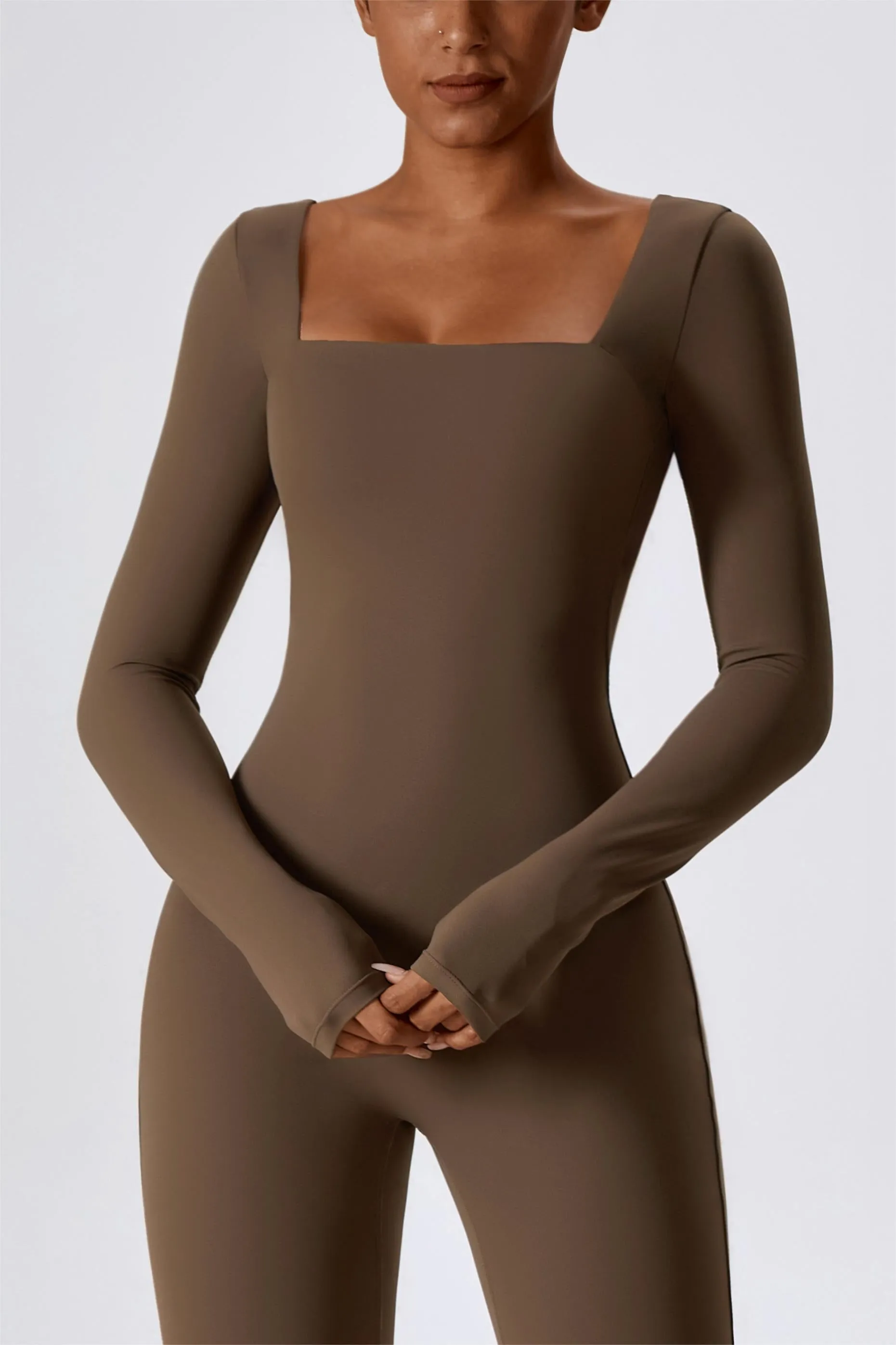 Square Neckline Long Sleeve Jumpsuit