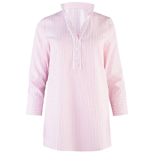 Striped Polo Collar Tunic in Brick Red/White Stripe