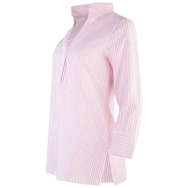 Striped Polo Collar Tunic in Brick Red/White Stripe