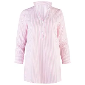 Striped Polo Collar Tunic in Brick Red/White Stripe