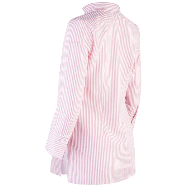 Striped Polo Collar Tunic in Brick Red/White Stripe