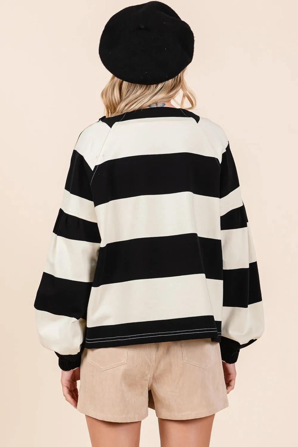 Striped Snap Shoulder Long Sleeve T-Shirt