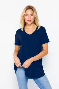 T10329BN  Short Sleeve V-Neck Tunic Top