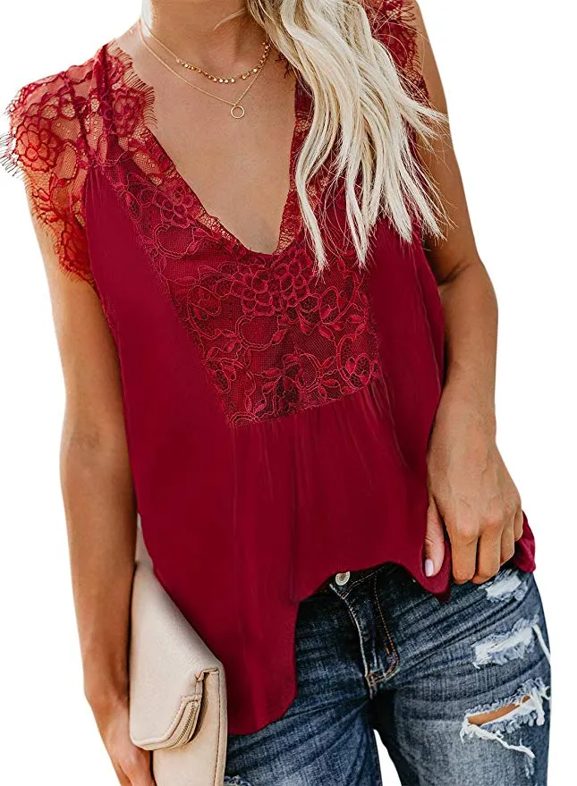 TastyHottie - Women Crochet Lace Basic Tank Top Sleeveless Loose Fitting Tunic