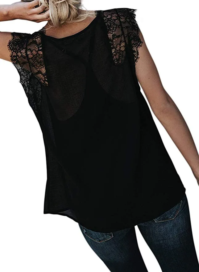 TastyHottie - Women Crochet Lace Basic Tank Top Sleeveless Loose Fitting Tunic