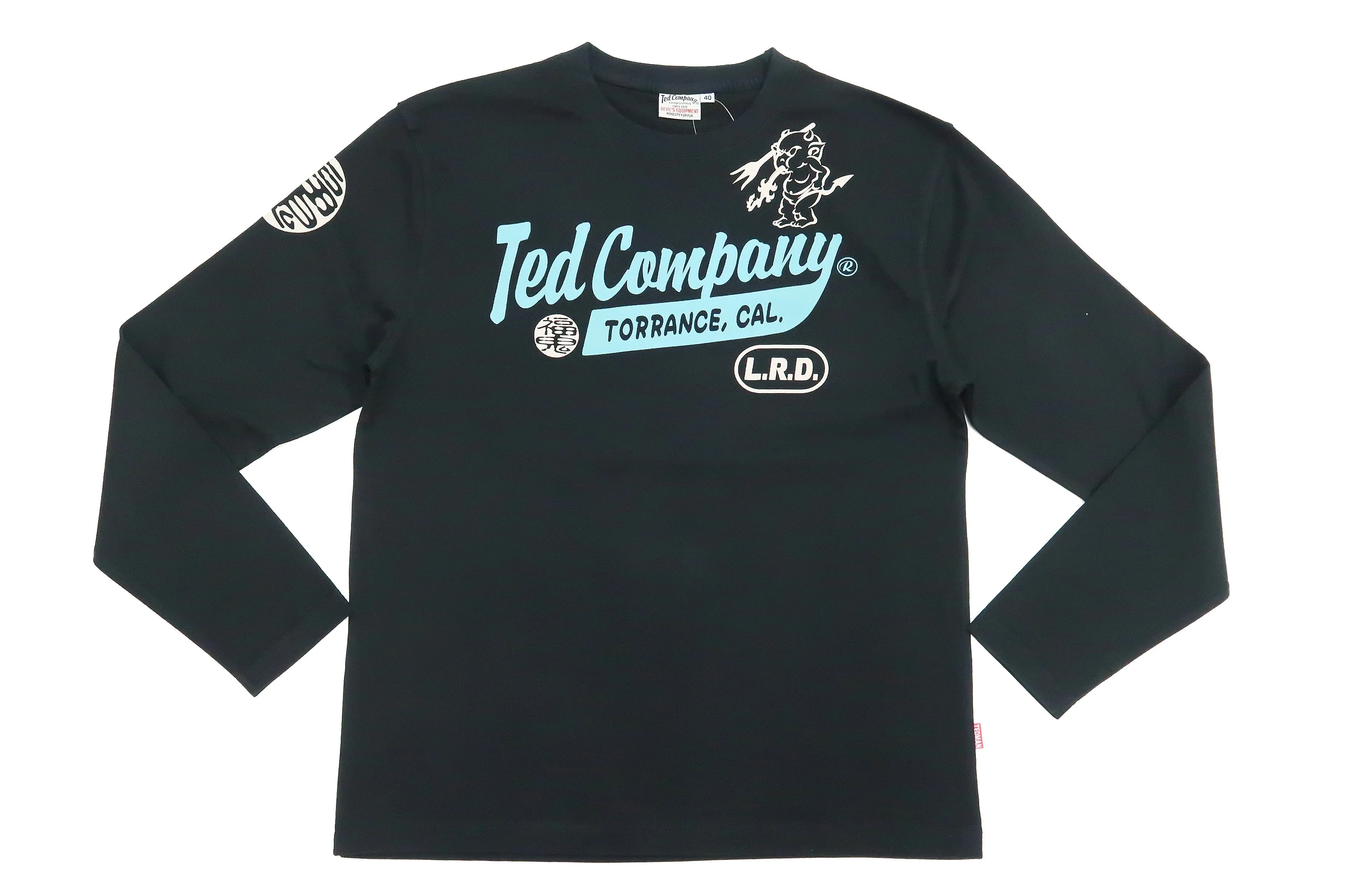 Tedman T-Shirt Men's Lucky Devil Logo Graphic Long Sleeve Tee Efu-Shokai TDLS-355 Black