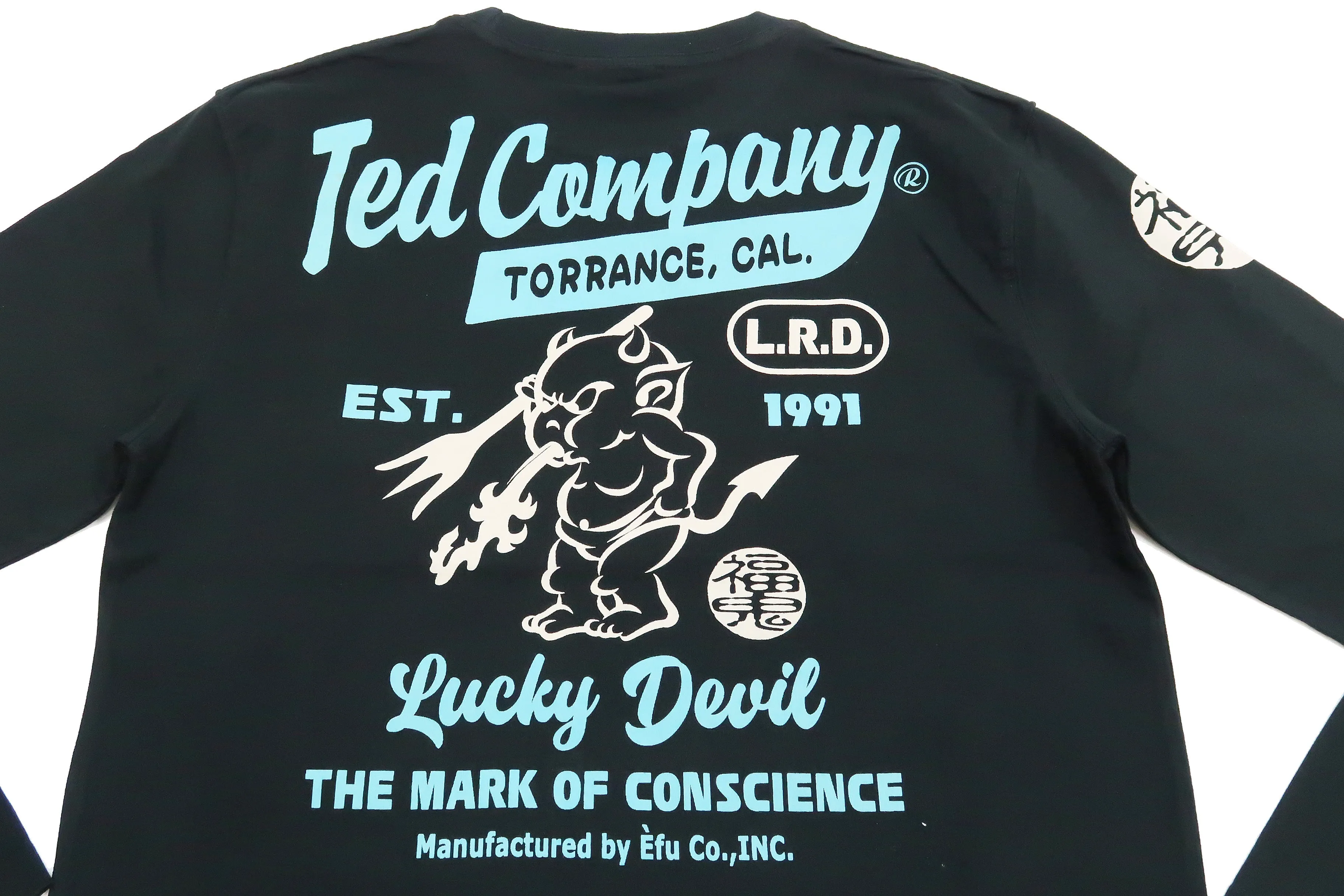 Tedman T-Shirt Men's Lucky Devil Logo Graphic Long Sleeve Tee Efu-Shokai TDLS-355 Black