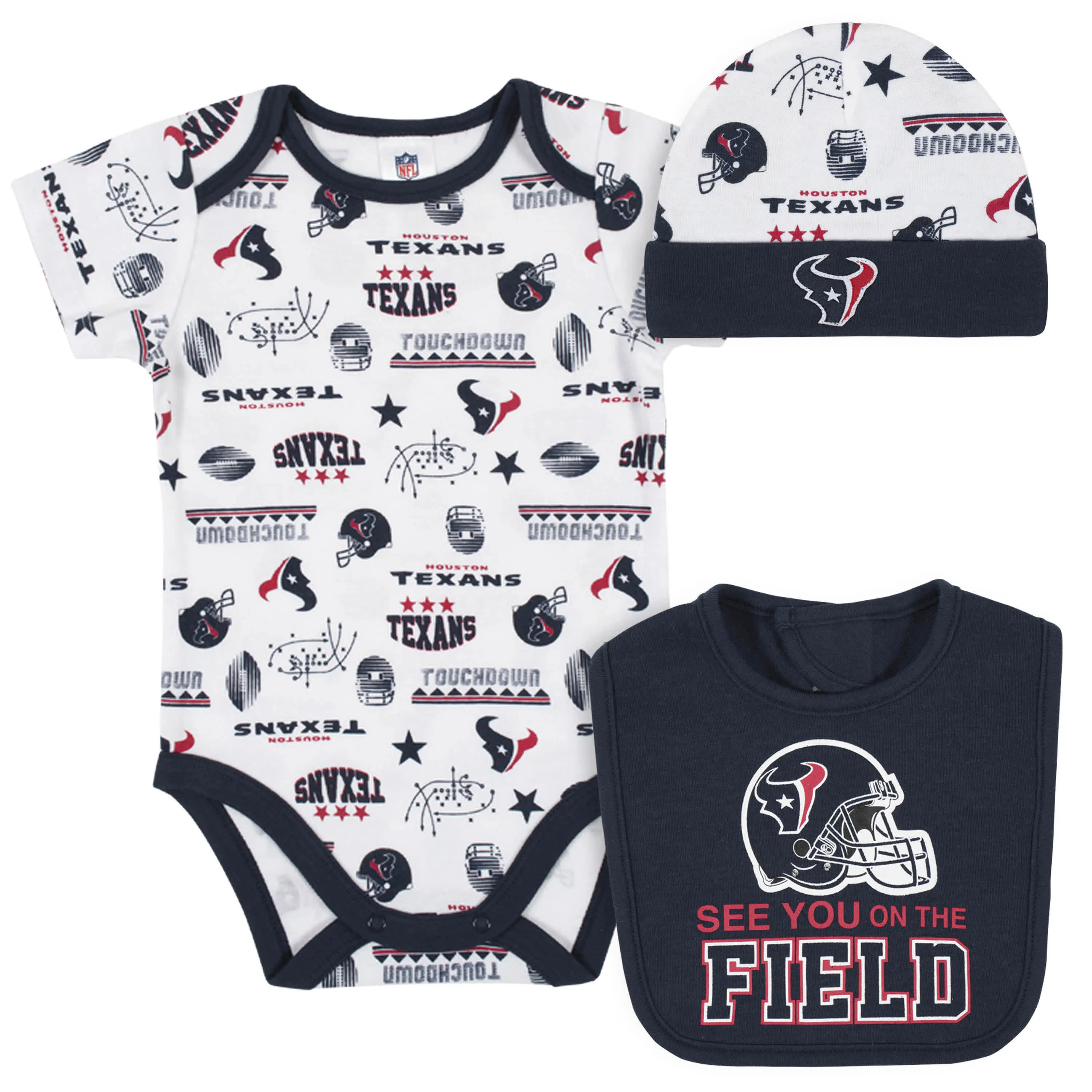 Texans Baby Boys 3-Piece Bodysuit, Bib, and Cap Set