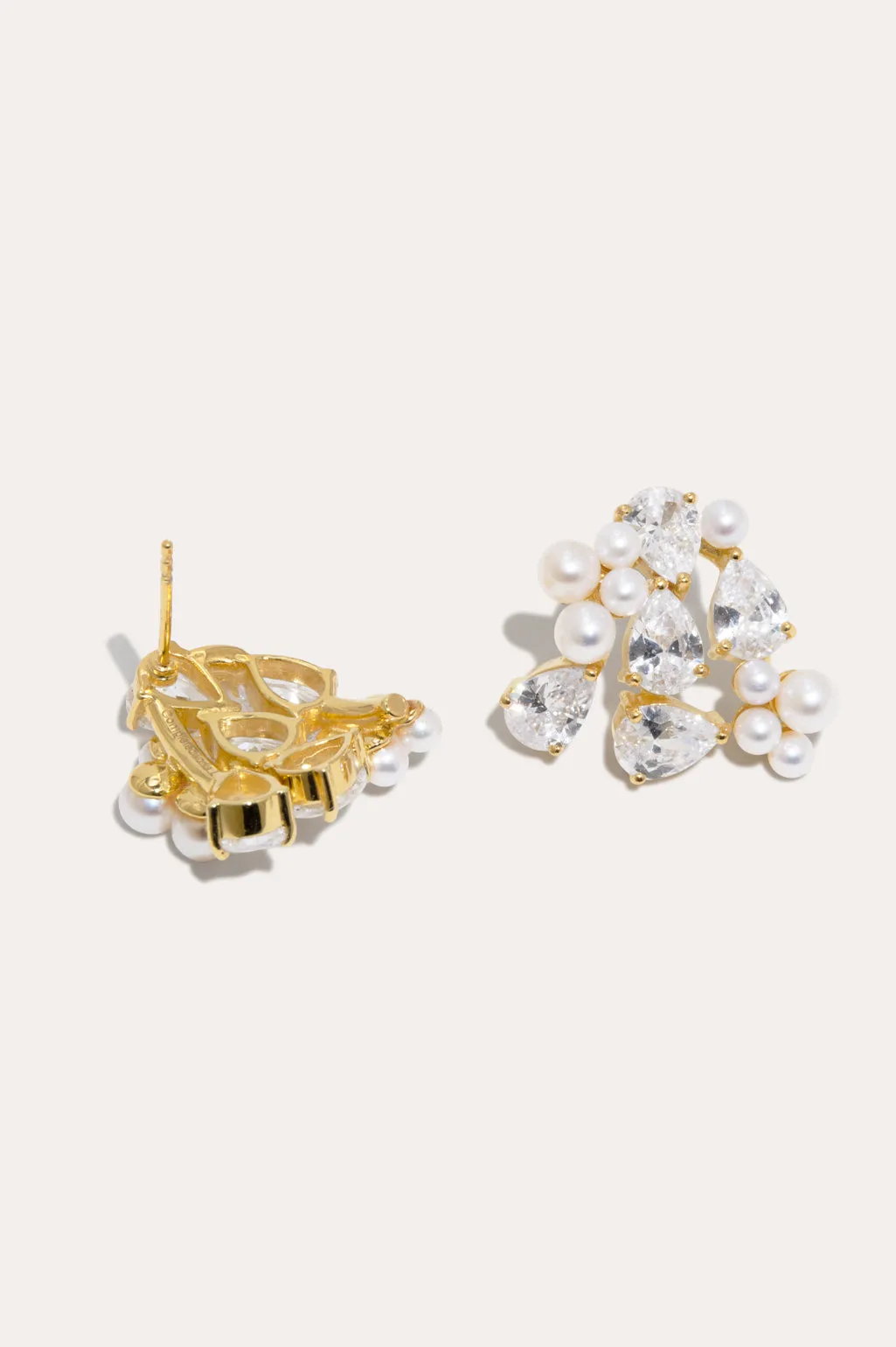 The Breaths We Dare To Take - Pearl and Zirconia Recycled Gold Vermeil Earrings