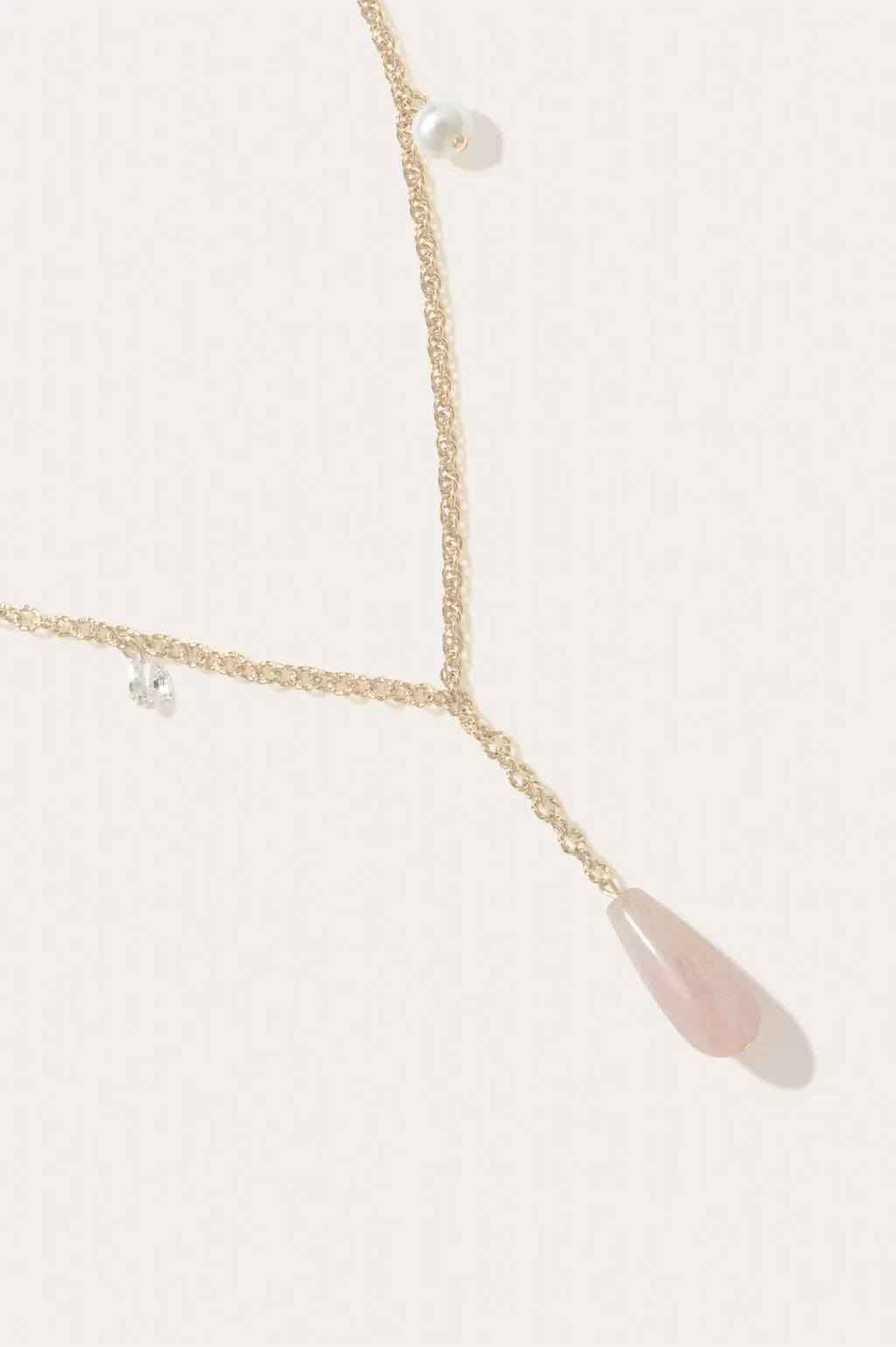 The Depths of Time - Pearl, Rose Quartz and Zirconia Gold Vermeil Necklace