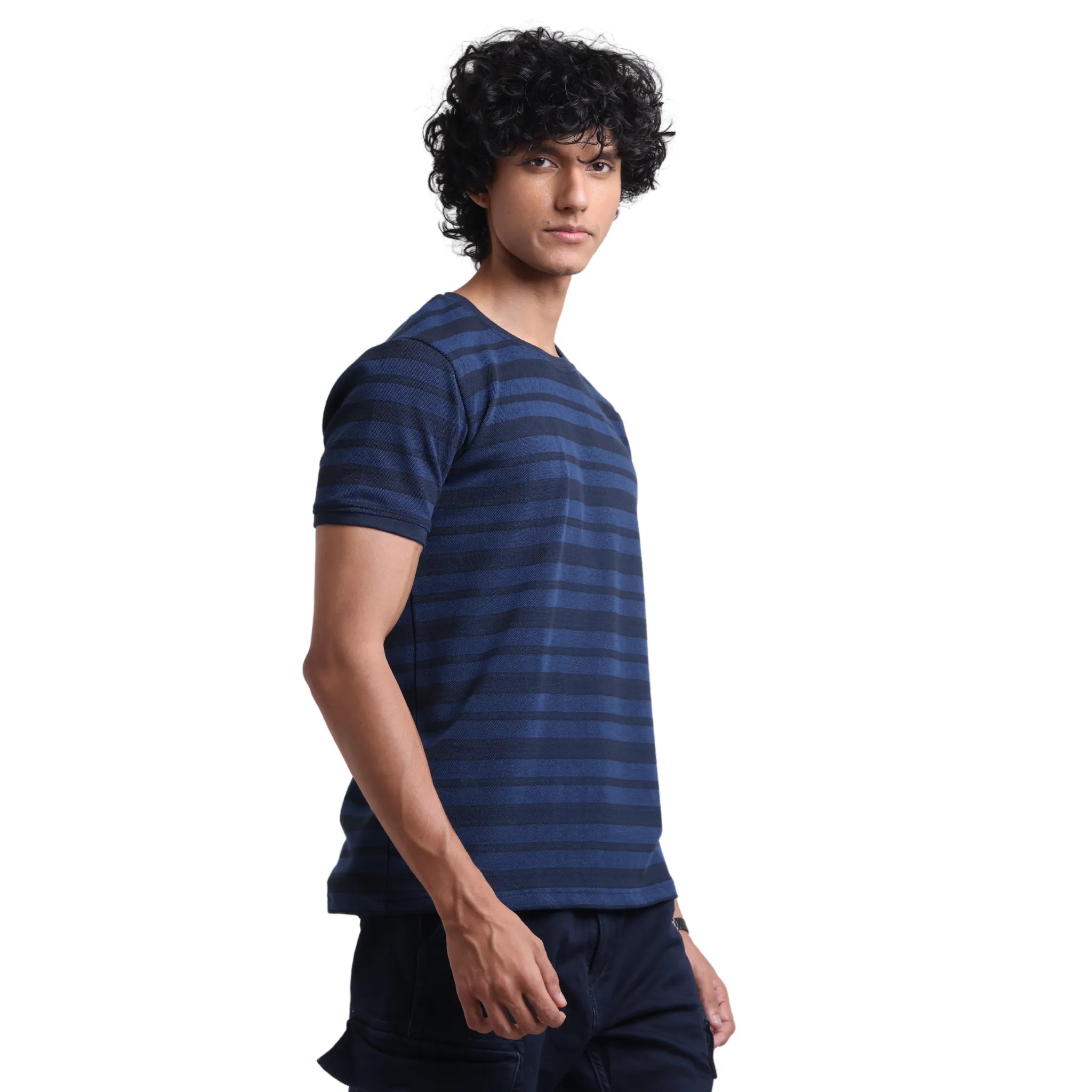 The Pique Stripes Round Neck Half Sleeved T-shirt