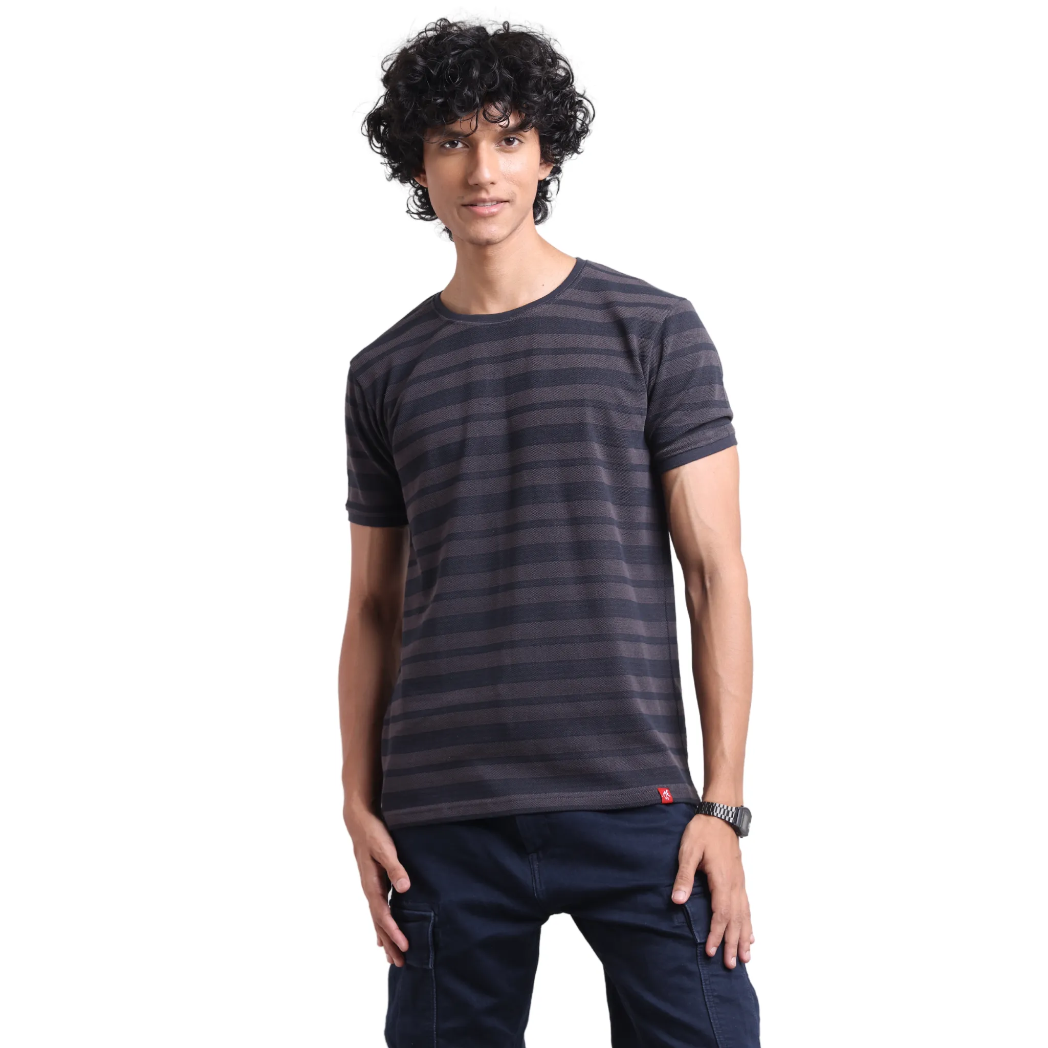 The Pique Stripes Round Neck Half Sleeved T-shirt