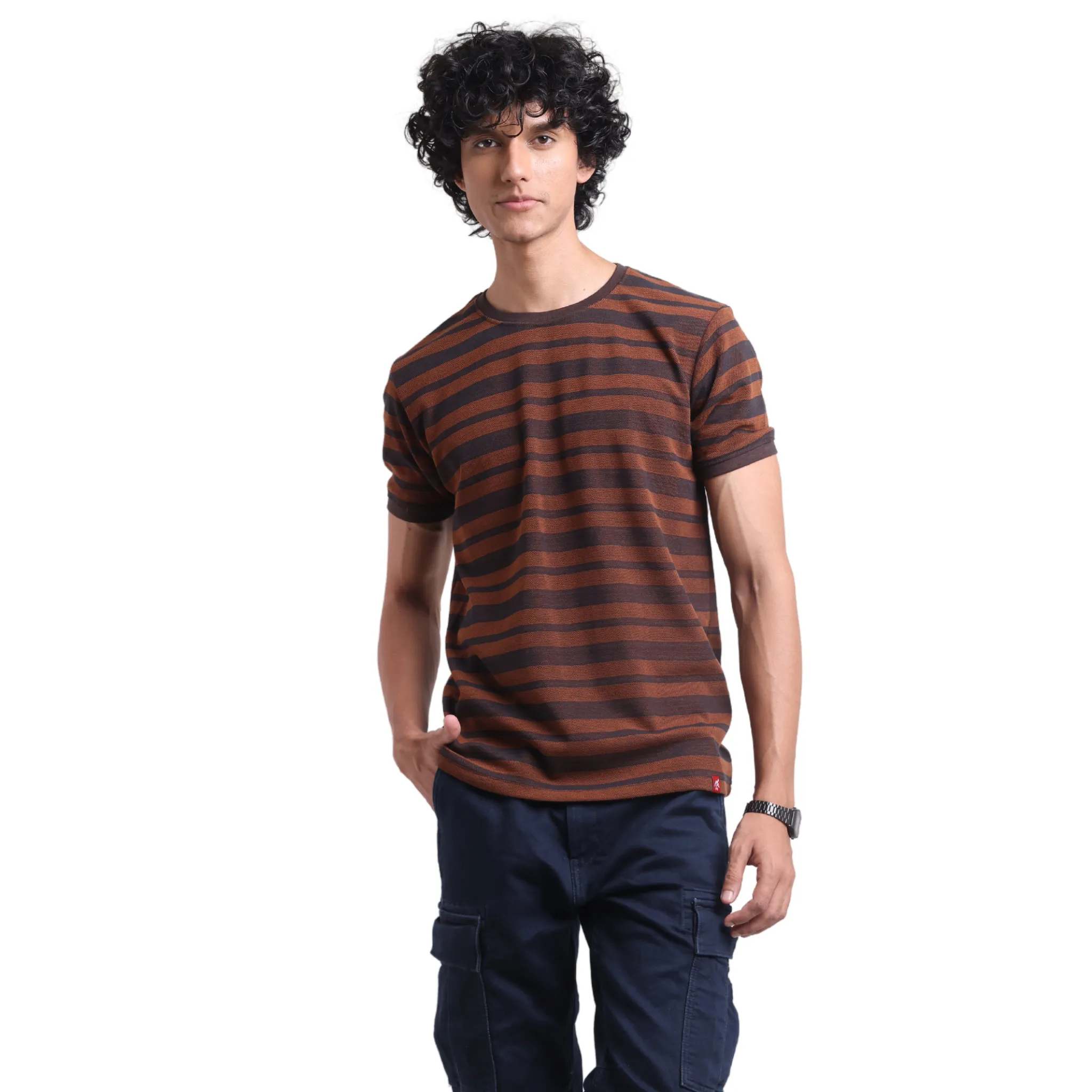 The Pique Stripes Round Neck Half Sleeved T-shirt