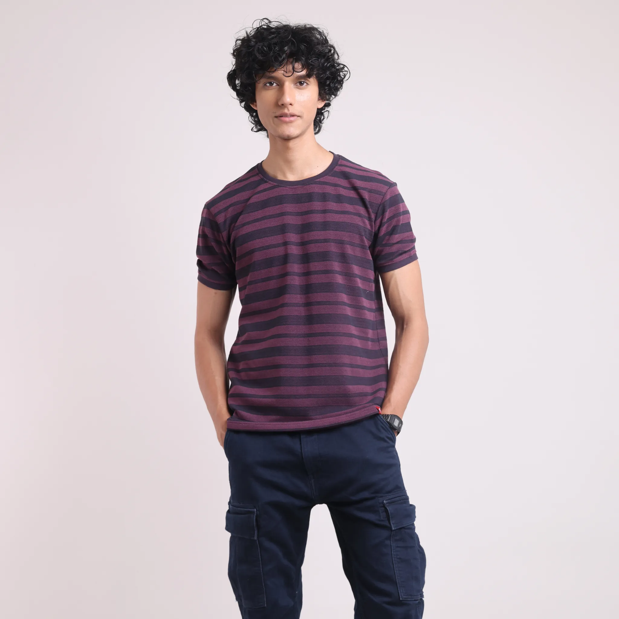 The Pique Stripes Round Neck Half Sleeved T-shirt