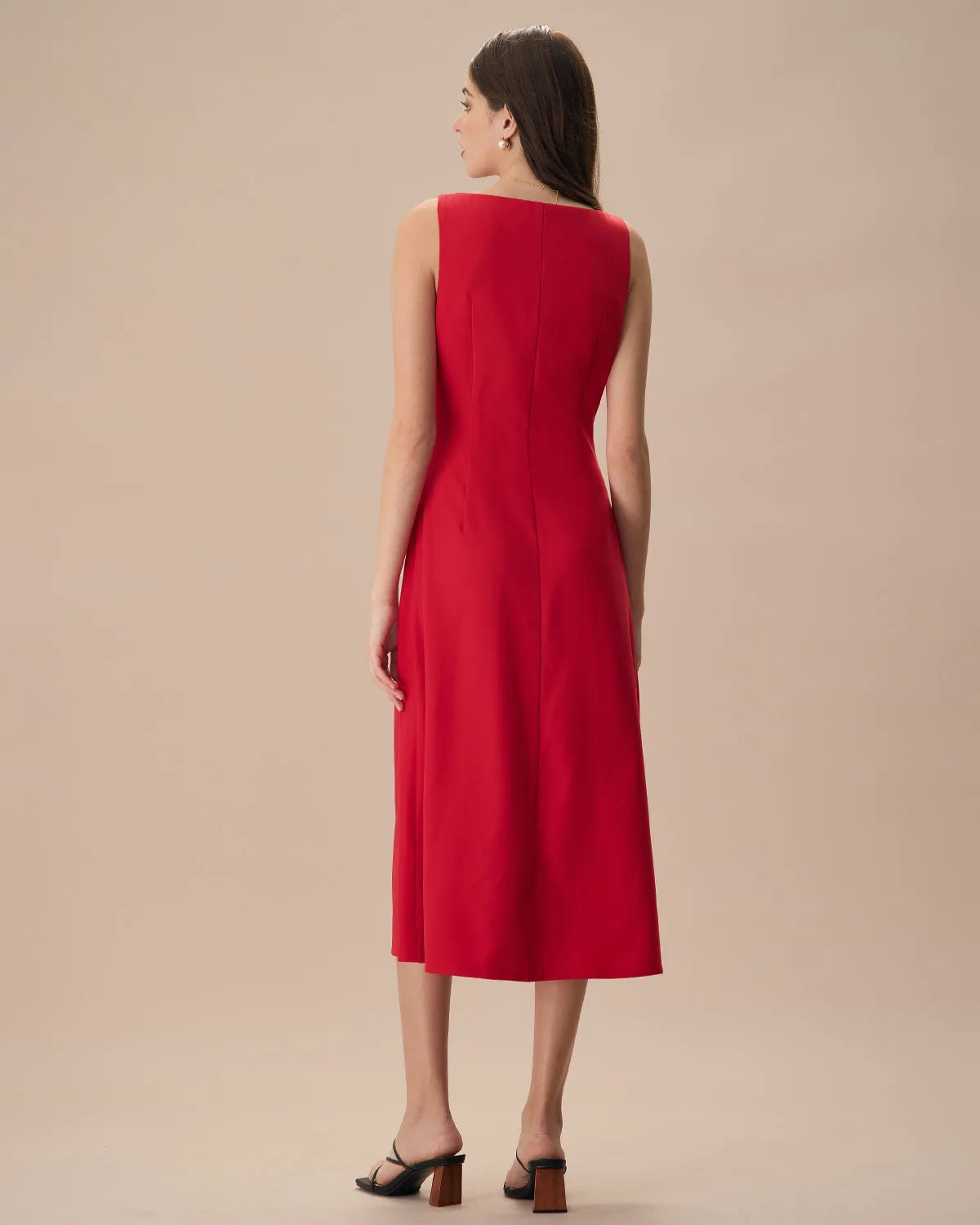 The Red Square Neck Pocket Midi Dress